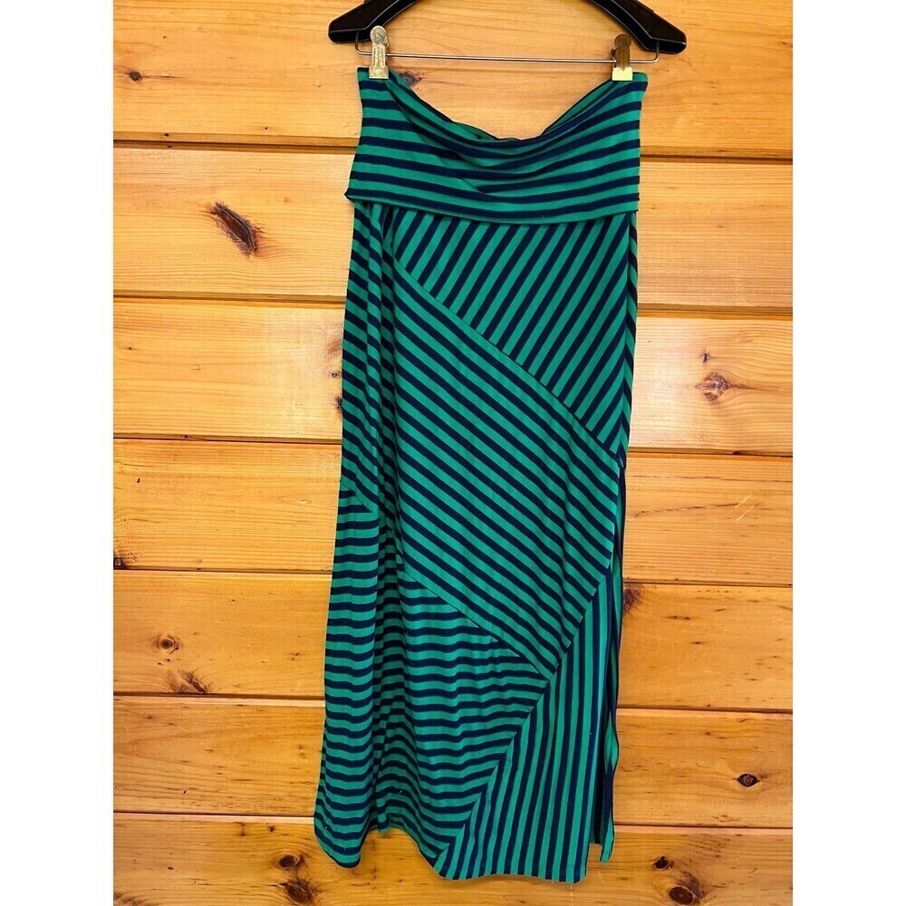 Green Envelope Blue Striped Women Casual Maxi Skirt Large